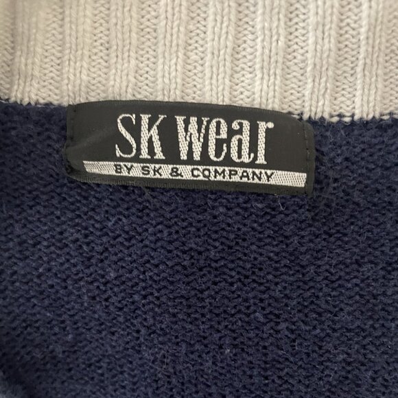 Women's One Size Loose Fitting Navy Blue and White Sweater by SK Wear - Picture 5 of 5